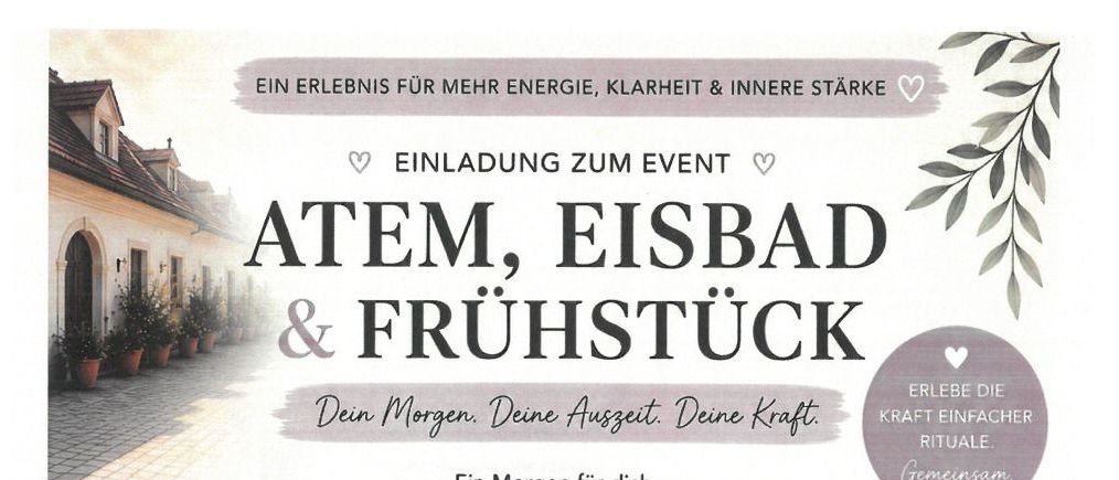 Erlebe einen Morgen mit Atmen, Eisbad und Frühstück. Beruhige deinen Geist, stärke deinen Körper und nähre deinen Körper. Atme tief ein, aktiviere deine Energie und finde inneren Frieden.