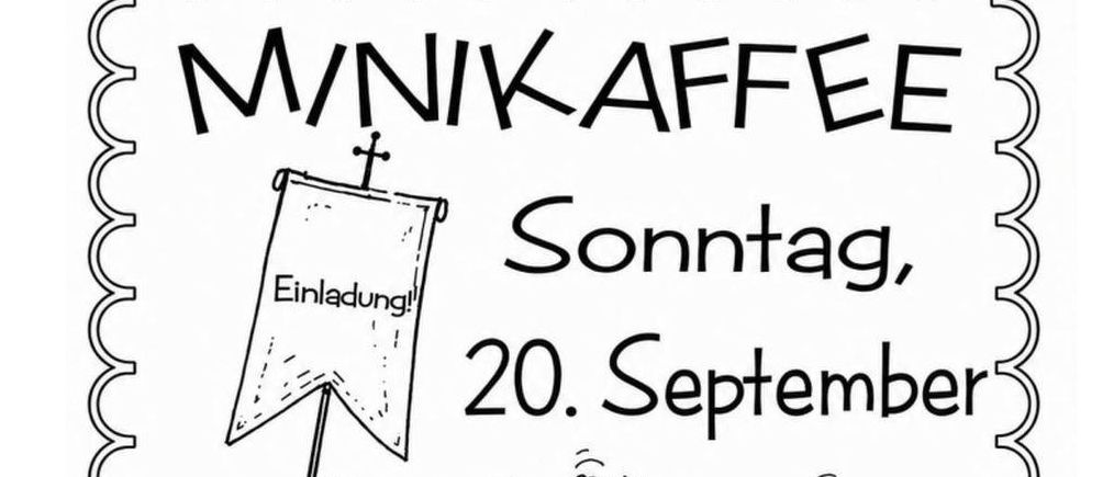 Ein schwarz-weißes Einladungsposter für eine Sonntagsveranstaltung am 20. September mit einer Gruppe von Kindern, die eine Flagge halten und lächeln. Das Poster enthält Text auf Deutsch.