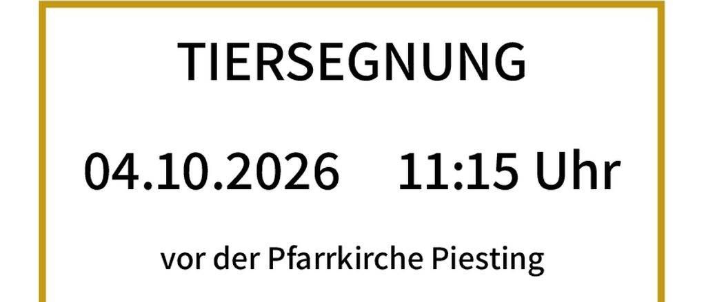 Plakat für Tiersegnungsevent am 4. Oktober 2026 um 11:15 Uhr, mit St. Franziskus und einem Wolf, alle Haustiere willkommen.