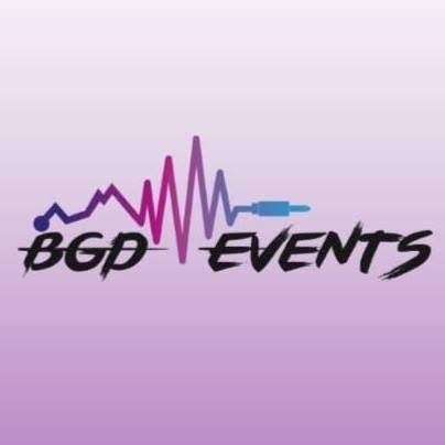 The BGD Events logo features a heartbeat line graph in purple and blue with text that reads 'BGD EVENTS' in black.