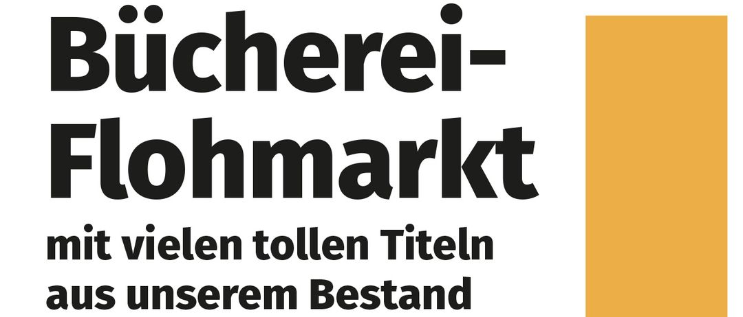 Ein Plakat bewirbt einen Bücherflohmarkt mit vielen Titeln aus dem Bestand der Bibliothek. Die Veranstaltung läuft vom 13. April bis 30. April 2026. Standortdetails sind Augustinerplatz 2, 8280 Fürstenfeld, Telefonnummer 03382/54847.