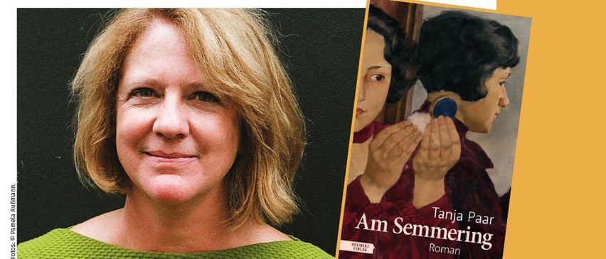 Plakat für eine Lesung mit Tanja Paar, Autorin von 'Am Semmering'. Das Plakat zeigt ein Foto von Tanja Paar, das Buchcover und Veranstaltungsdetails.