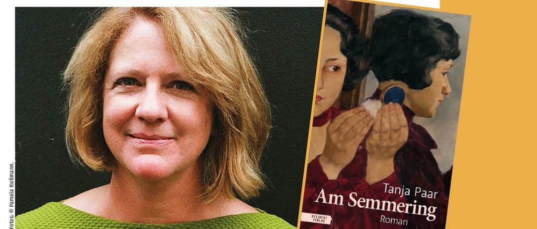 Plakat für eine Lesung mit Tanja Paar, Autorin von 'Am Semmering'. Das Plakat zeigt ein Foto von Tanja Paar, das Buchcover und Veranstaltungsdetails.
