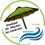 Freibad St. Martin im Innkreis-Logo. Eine Illustration mit einem grünen Regenschirm und einer Sonne, mit Text, der auf Freibad St. Martin im Innkreis Antiesen links und Dießseits rechts zeigt.