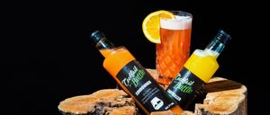 Bild enthält, Alcohol, Beer, Beverage, Tree, Glass, Lager, Beer Bottle, Bottle, Orange, Juice