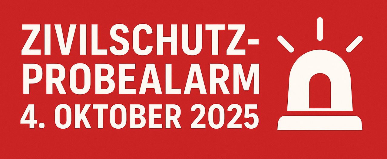 Ein roter Plakat mit weißem Text lautet 'ILSCHUTZ-OBEALARM OKTOBER 2025' mit einem weißen Alarmsymbol auf der rechten Seite.
