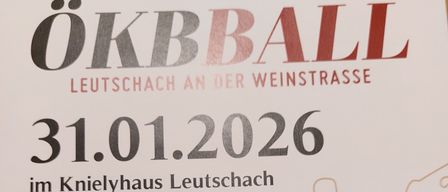 Plakat für OKBBALL-Veranstaltung am 31.01.2026 im Knielyhaus Leutschach. Einlass um 19 Uhr, Beginn 20 Uhr. Ticketpreise: VVK 5,00 €, AK 7,00 €. Große Tombola mit tollen Preisen. Essen und Getränke erhältlich. Tischreservierungen über Philipp Krampl.