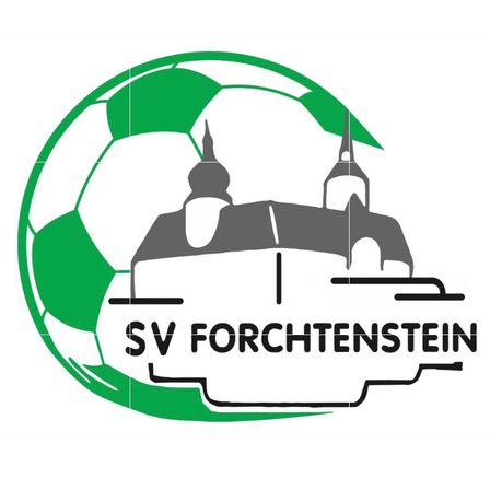 Das Logo des Fußballvereins SV Forchtenstein zeigt einen Fußball mit einer Burgsilhouette im Inneren, die das Erbe des Vereins symbolisiert.