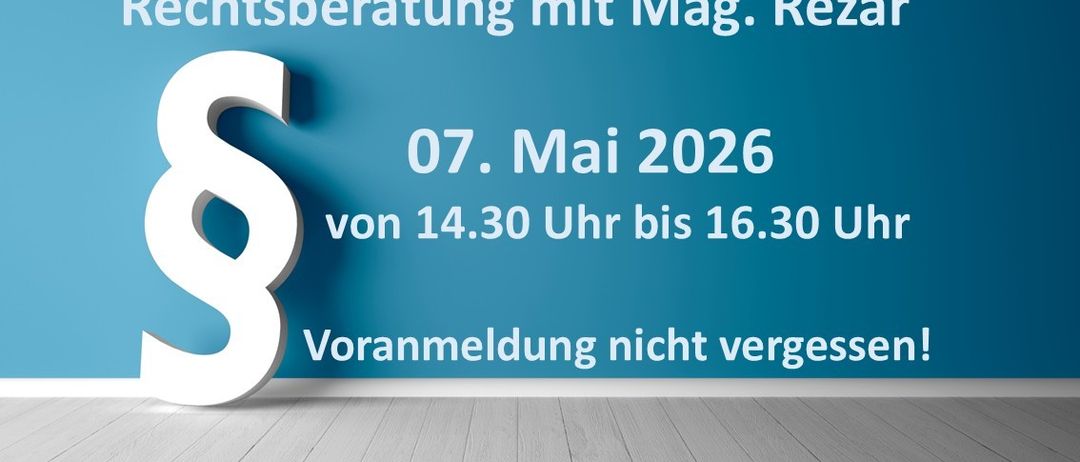 Eine blaue Wand mit weißem Text, der 'Lichtberatung mit Mag. Rezar' und '07. Mai 2026 von 14.30 bis 16.30' lautet. Der Text wird von einem weißen 'S' Zeichen begleitet. Die Wand hat einen Holzboden.