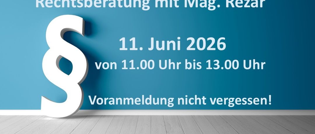 Ein weißes 'S' steht auf einer blauen Wand mit einem Schild, das 'Lichtberatung mit Mag. Rezar 11. Juni 2026 von 11:00 Uhr bis 13:00 Uhr' steht. Darunter befindet sich eine Erinnerung, die Voranmeldung nicht zu vergessen.