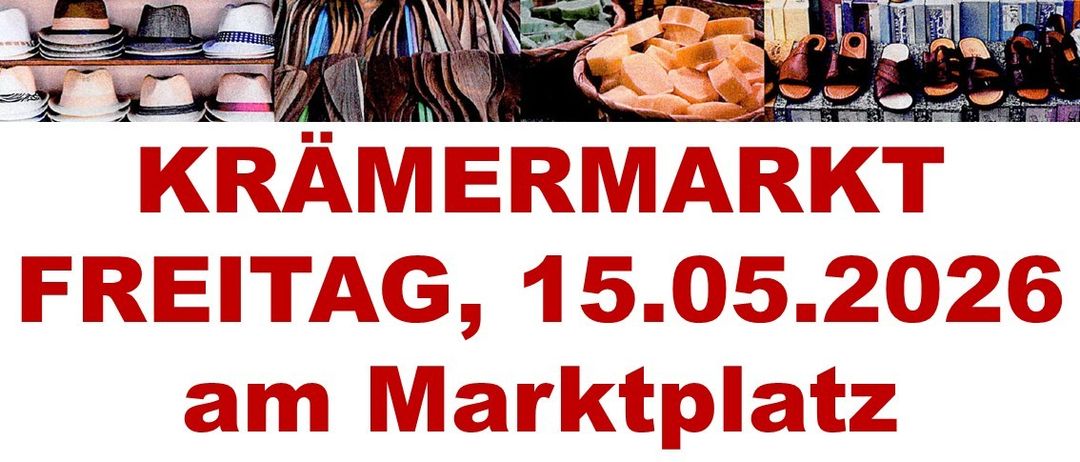 Markttag am Marktplatz mit verschiedenen Artikeln wie Hüten, Holzlöffeln und Seifen. Datum ist der 15. Mai 2020.