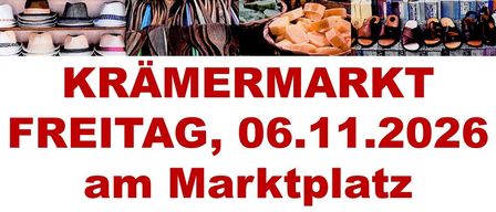 Werbung für einen Markt mit Hüten, Schuhen, Holzlöffeln und Seife. Es ist am 6. November am Marktplatz.