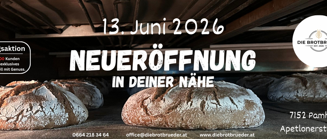 Ein Plakat kündigt die Neueröffnung einer Bäckerei am 13. Juni 2016 an. In Ihrer Nähe. Brot wird gezeigt.