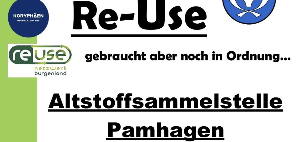 Plakat für eine Abfallsammelaktion in Pamhagen. Die Veranstaltung ist Teil der Re-Use-Kampagne, organisiert von MV. Das Datum ist Samstag, 25. Juli 2026, von 08:00 bis 12:00 Uhr.