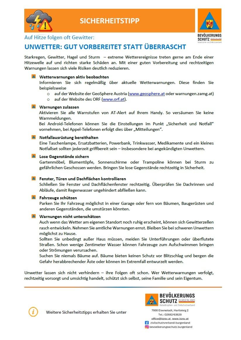 Starkregen, Gewitter, Hagel und Sturm - extreme Wetterereignisse treten gerne am Ende einer Hitzewelle auf und richten starke Schäden an. Mit einer guten Vorbereitung und rechtzeitigen Warnungen lassen sich viele Risiken deutlich reduzieren.