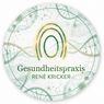 Ein rundes Logo mit einem DNA-Helix-Design und goldenen Highlights, das den Text 'Gesundheitspraxis Rene Krickker' in Schwarz zeigt.