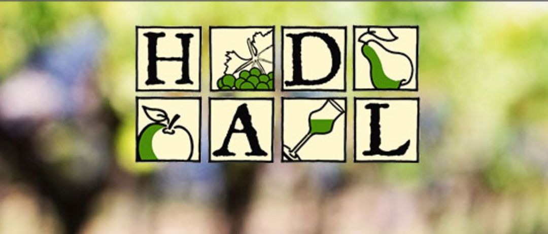 Das Bild zeigt vier quadratische Symbole, jedes mit einem Buchstaben und einem Bild: D mit Trauben, A mit einem Weinglas, L mit einer Birne und ein weiteres L mit einer Windmühle.