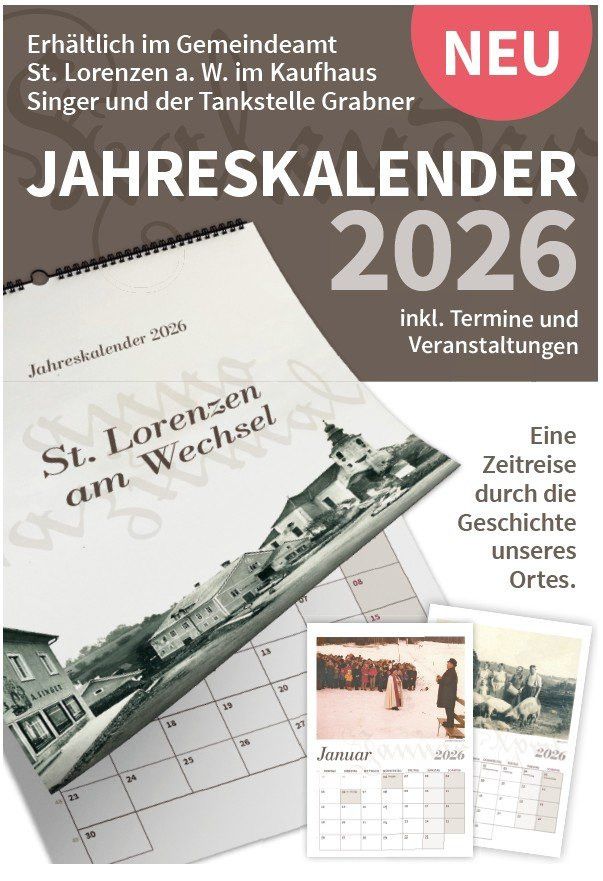 2026 Kalender mit historischem Foto einer Stadt. Es enthält die Termine und Veranstaltungen des Jahres. Der Kalender zeigt ein Schwarz-Weiß-Bild.