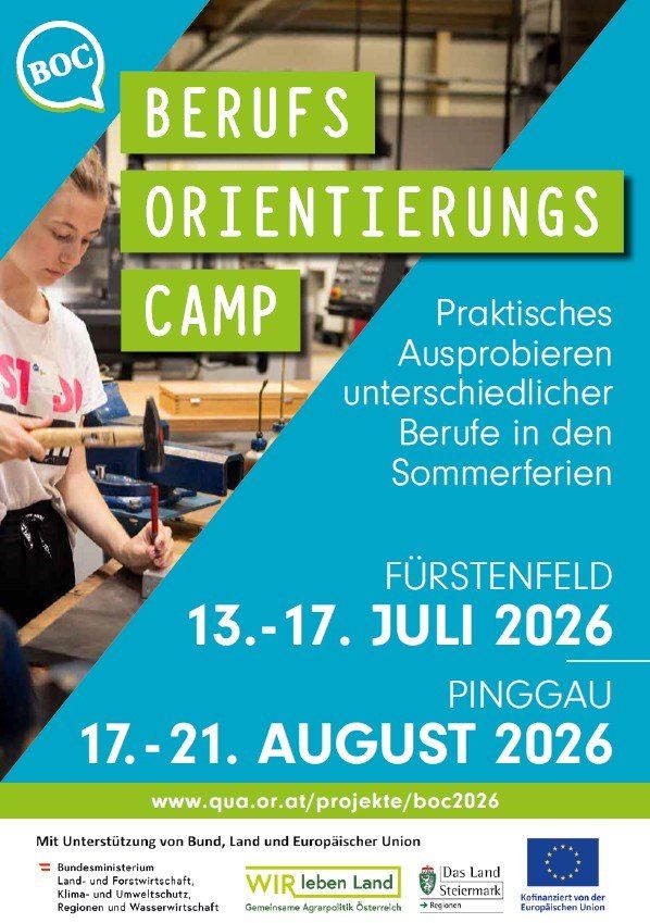 An advertisement for a vocational orientation camp, featuring a woman working on a tool. It's set for July 13-17 and August 17-21, 2026, with a website link provided.