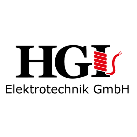 Das Logo der HGI Elektrotechnik GmbH, bestehend aus den Buchstaben HGI in Schwarz mit einem roten Kabelsymbol daneben. Der Firmenname steht in Schwarz darunter.