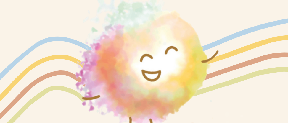 Ein lebendiges Bild zeigt einen lächelnden, farbenfrohen ballonartigen Charakter inmitten eines regenbogenähnlichen Musters, mit den Worten 'OULY@S SOMMERFEST' in Fettdruck darüber.