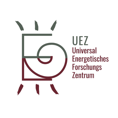 Das Logo für UEZ Universal Energietisches Forschungs Zentrum, mit einem stilisierten Buchstaben 'E' und dem Text in Rot.