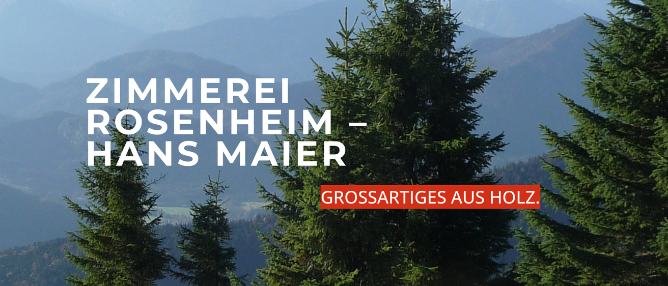 Ein Werbebild mit einem Wald, auf dem der Text 'Hereinheim - S Maier' und 'Grossartiges Aus' im Vordergrund steht. Der Hintergrund zeigt eine Berglandschaft.