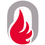 BRANDSCHUTZ JOST e.U.-Logo. Eine rote Flamme mit zwei Flammen auf beiden Seiten ist in einem grauen Oval auf weißem Hintergrund eingeschlossen.