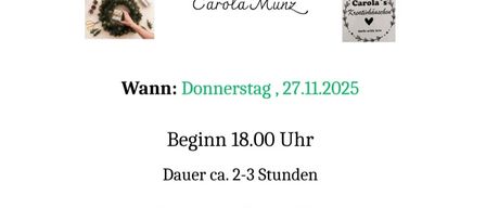 Die Marktgemeinde Attendorf lädt zum gemeinsamen Adventkranzbinden ein, unterstützt von Carola Munz. Wann: Donnerstag, 27.11.2025. Beginn: 18.00 Uhr. Dauer: ca. 2-3 Stunden. Wo: Pizzeria Alfonso - Extraraum, Hauptstr. 103, 2534 Alland. Reisig und Kranz werden vom TVA gratis zur Verfügung gestellt, Kerzen und Deko können vor Ort erworben oder selbst mitgebracht werden. Verbindliche Anmeldung bis 9.11.2025.