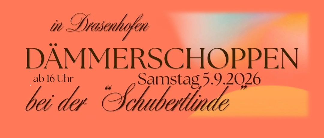 Ein Werbeplakat für Drasenhofen Sommerschop mit dem Datum Samstag, 5. September 2020 und dem Namen Schubertlinde.