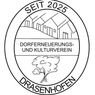 Ein schwarz-weißes Logo mit einem Baum und Häusern auf einem Hügel, betitelt Dorferneuerungs- und Kulturverein Drasenhofen Seit 2025.