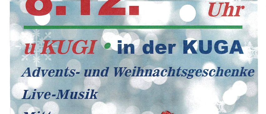 Ein Plakat für den Adventmarkt Grosswarasdorf am 8. Dezember von 10 bis 16 Uhr. Es bietet Live-Musik, Mittagessen, Punsch, Glühwein und Maroni.