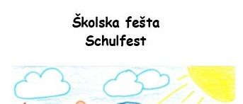 Plakat für Skolska festa Schulfest, ein musikalischer Auftritt an der Grundschule Veliki Boristof. Datum: 12. Juni 2026 um 14:00 Uhr. Bei schlechtem Wetter findet die Veranstaltung im Turnsaal statt.