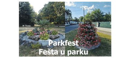 Poster for Parkfest Festá u parku event on Saturday, August 15, 2026, at Rudolf-Klaudus-Gasse Kleinwarasdorf. Event starts at 11:30 AM. Food and drinks available. In case of bad weather, the event will move to the community hall.