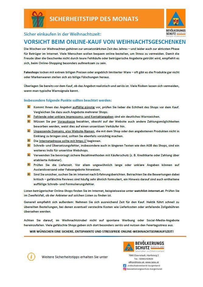 Die Wochen vor Weihnachten gehören zur umsatzstärksten Zeit des Jahres und leider auch zur aktivsten Phase für Betrüger im Internet. Viele Menschen wollen online bestellen, um Stress zu vermeiden. Fällt die Freude über die Geschenke nicht durch teure Fehlkäufe oder gefährliche Angebote getrübt wird, empfiehlt es sich, beim Online-Shopping besonders vorsichtig zu sein.