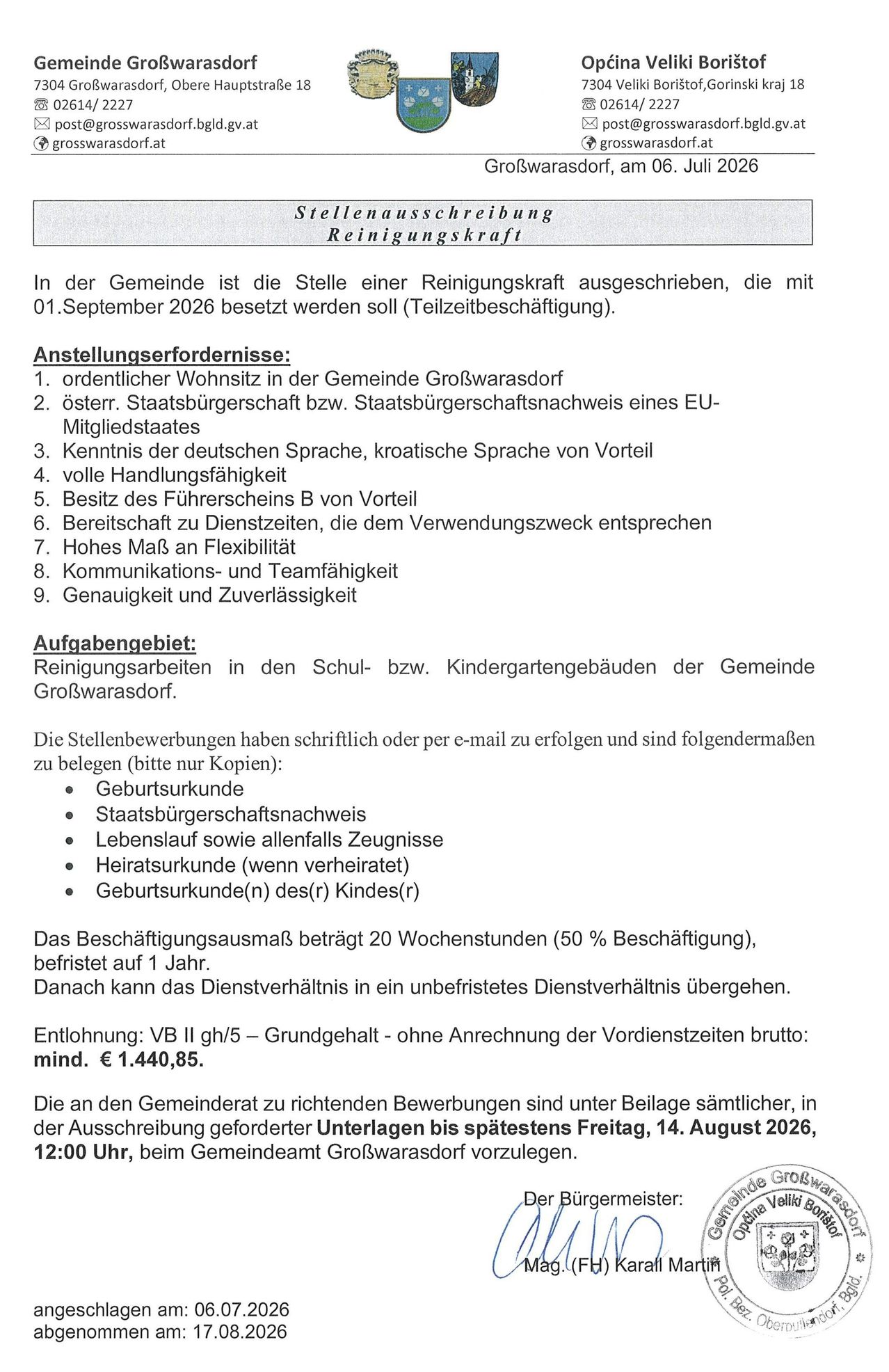 StellenausschreibungReinigungskraft
