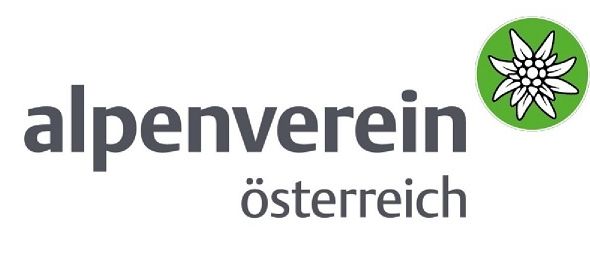Das Logo für Alpenverein Österreich, mit einer stilisierten grünen Blume mit weißen Blütenblättern und einem runden grünen Rand.