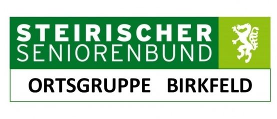 Logo des Steirischen Seniorenbundes Ortsgruppe Birkfeld, mit grünem Text auf weißem Hintergrund und einem grünen und weißen Löwensymbol auf der rechten Seite.