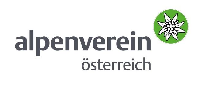 Das Alpenverein Osterreich-Logo zeigt eine stilisierte weiße Blume in einem grünen Kreis auf weißem Hintergrund, mit dem Text 'alpenverein osterreich' darunter.