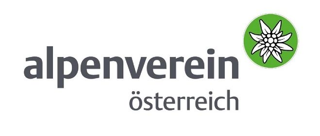 Das Logo des Alpenverein Osterreich zeigt eine weiße Blume in einem grünen Kreis auf weißem Hintergrund.