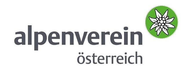 Das Logo für Alpenverein Osterreich mit einer weißen Blume auf einem grünen Kreis.