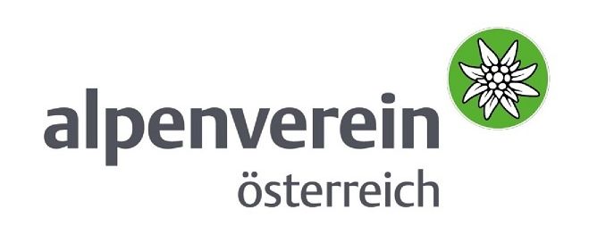 Logo des Alpenvereins Osterreich mit einer weissen Blume in einem grünen Kreis.