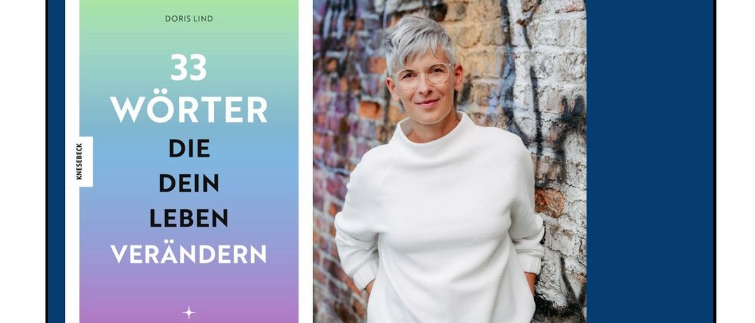 Ein Plakat für eine Buchpräsentation von Doris Lind mit dem Titel '33 Worte, die dein Leben verändern können'. Die Veranstaltung findet am Donnerstag, 16. April um 19 Uhr in der öffentlichen Bibliothek Birkfeld statt.