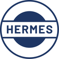 Das Hermes-Logo zeigt das Wort 'HERMES' in fettblauen Großbuchstaben auf weißem Hintergrund, eingeschlossen in einem blauen Kreis mit weißem Rand.