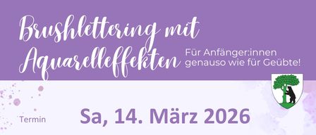 Workshop für Anfänger und erfahrene Künstler mit Aquarellstiften. Datum: 14. März 2026, Beginn um 14:00 Uhr. Ort: Gemeindeamt Pernegg, 3753 Pernegg 73. Kosten: 149 Euro, alles inklusive. Kursleiterin: Theresa Lichtenegger. Kontakt: www.schriftenvielfalt.com.