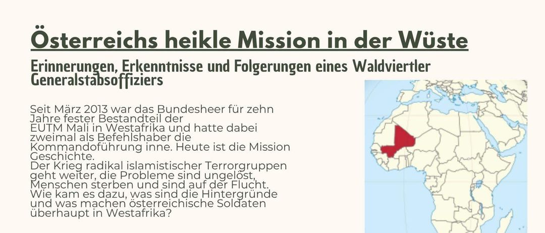 Eine Karte, die eine Region in Afrika hervorhebt und sich auf die Herausforderungen konzentriert, denen sich Wildtierschützer gegenübersehen. Der Text diskutiert die Mission der deutschen Marine in Afrika und die anhaltenden Probleme mit islamistischen Terrorgruppen.