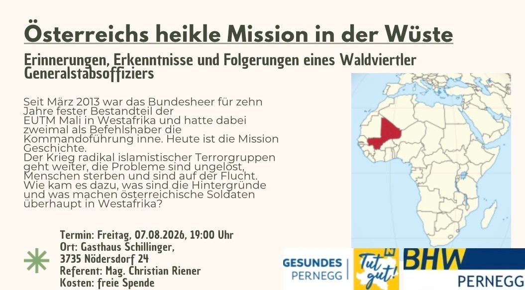 A map of Africa with a red highlighted region, accompanied by text discussing the challenges faced by Austrian soldiers in West Africa.