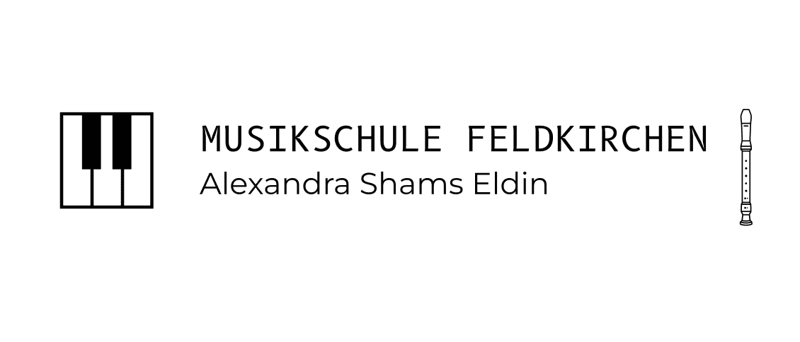 Eine Musikschule namens Feldkirchen von Alexandra Shams Eldin wird mit einem Klavier- und Flötensymbol gezeigt.