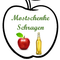 Ein Apfel-Icon mit dem Text 'Mustschenke Schragen', neben einem roten Apfel und einer Bierflasche.