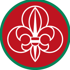 Schwarzer Hintergrund mit weißem Text, der 'ofadfinder Langenwang' liest, mit einem kreisförmigen Logo mit einer stilisierten weißen Lilie und einem roten Kreis darum.
